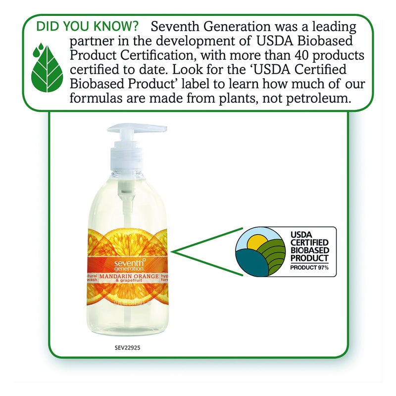 Seventh Generation Hand Wash, Mandarin Orange & Grapefruit Scent, 12oz - Image 2